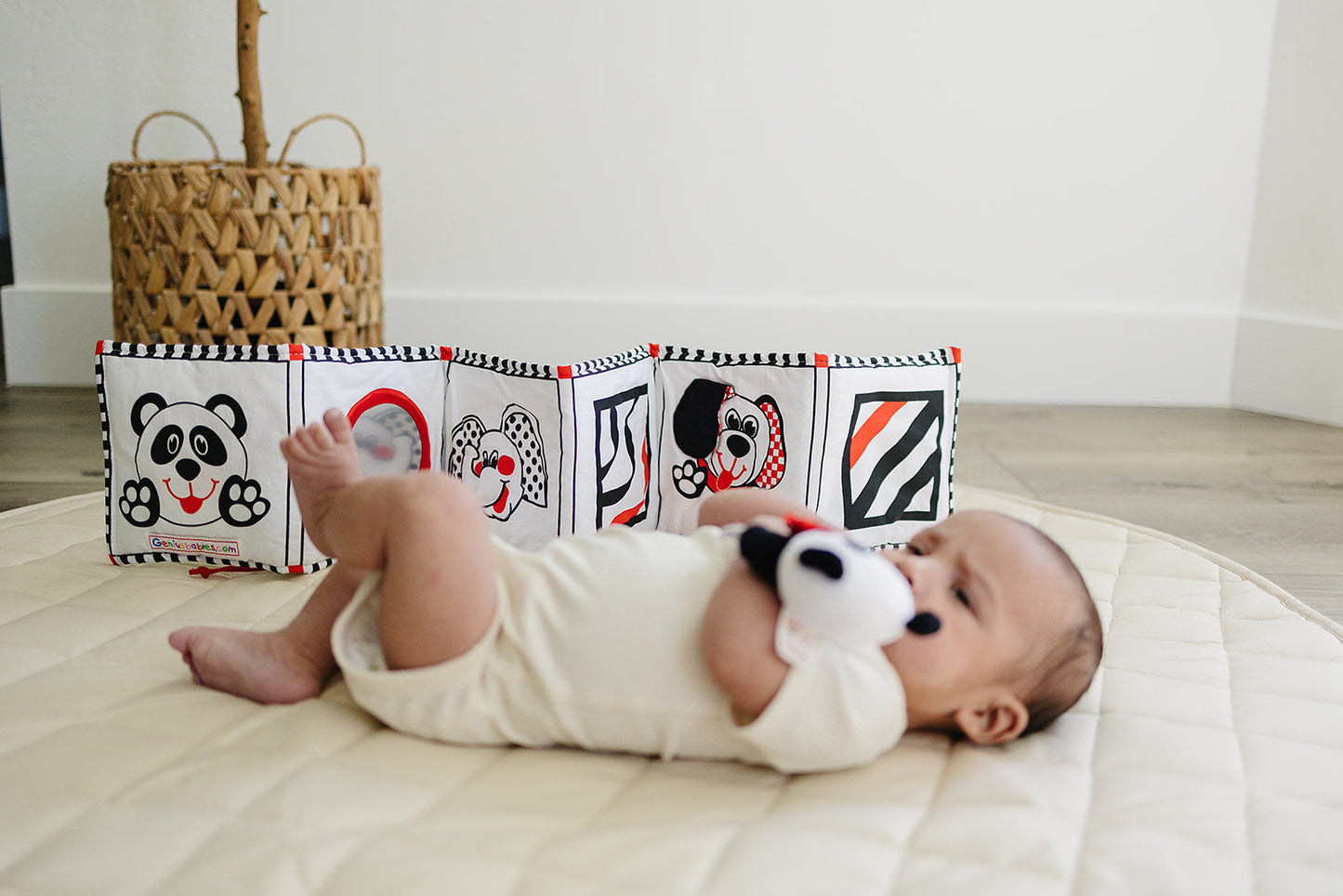 Soft Cloth Book of Animals and Cars in High Contrast Black White Red