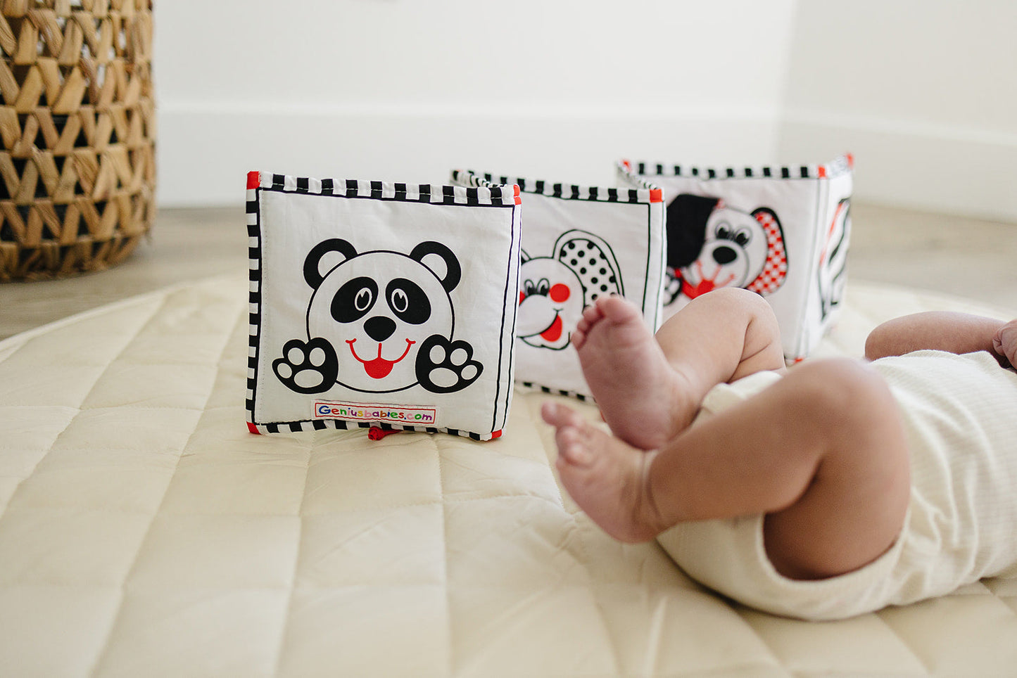 Soft Cloth Book of Animals and Cars in High Contrast Black White Red