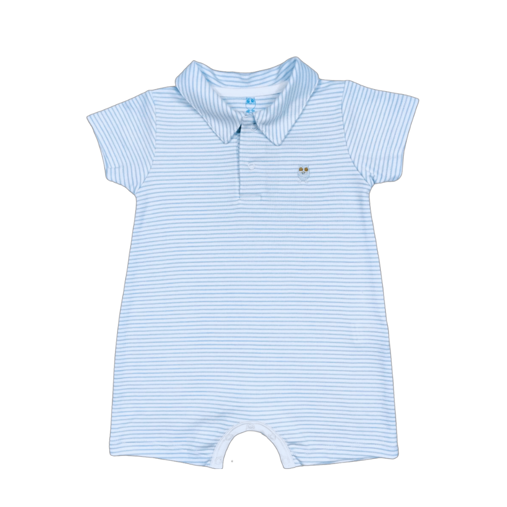 Pima Cotton Baby Romper – Light Blue Stripes by Baby Owl Kids