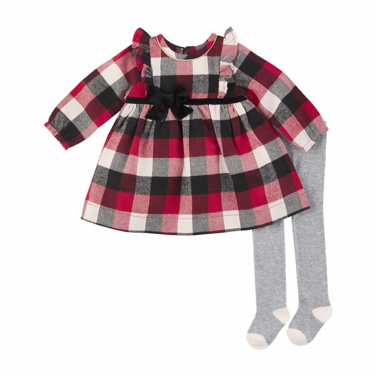 Mudpie Buffalo Check Dress & Tights Set – Baby Girl Holiday Outfit