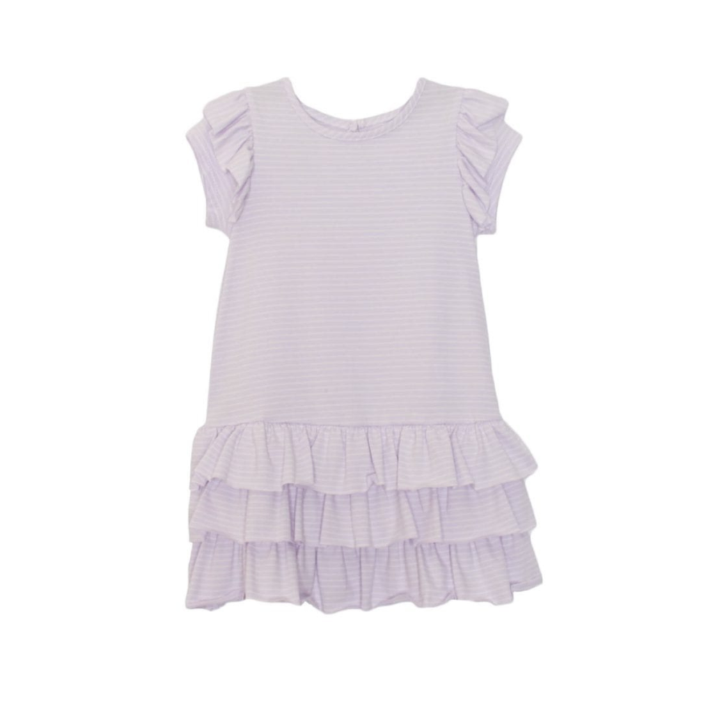 Ruffle Horizontal Stripe Purple Girl Dress by Isobella And Chloe