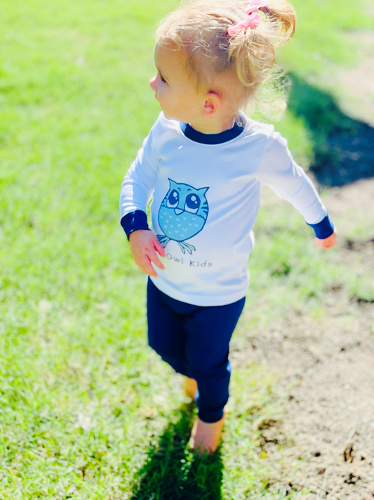 2 PC Pants Set Blue Baby Owl Pima Cotton Pajamas by Baby Owl Kids