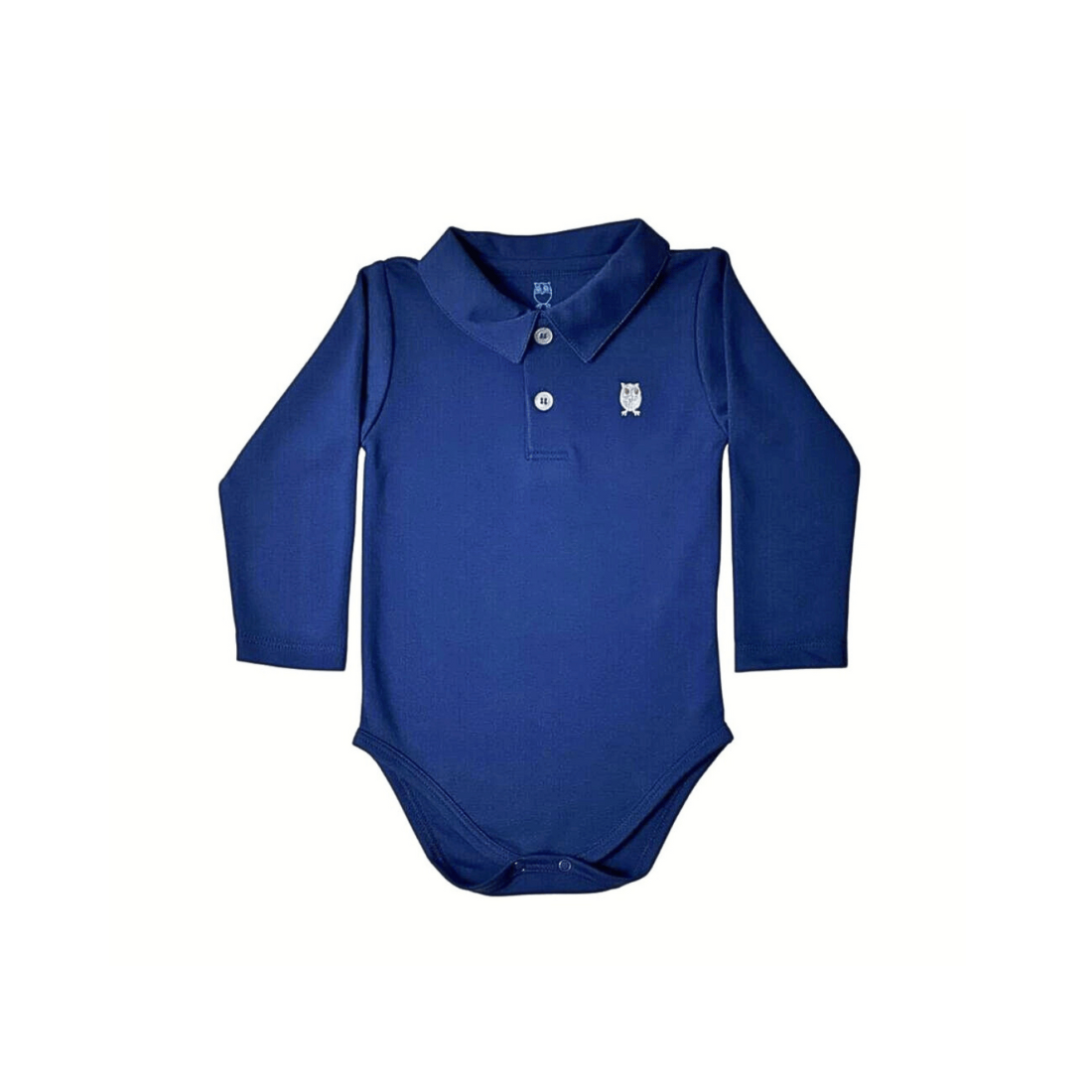 Pima Cotton Long Sleeve Polo Collar Navy Baby Onesie by Baby Owl Kids