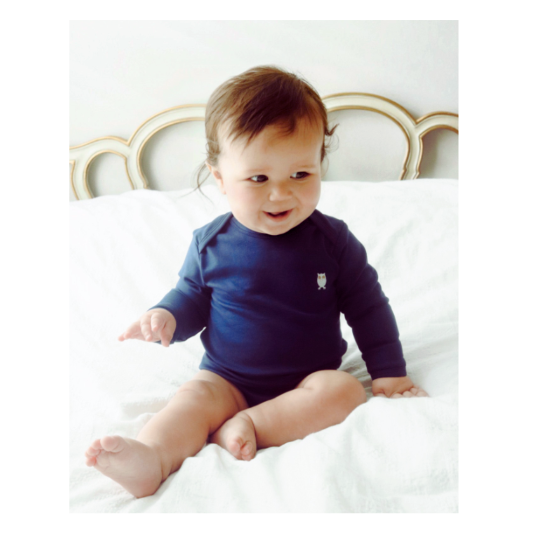 Pima Cotton Long Sleeve Navy Envelope Onesie by Baby Owl Kids