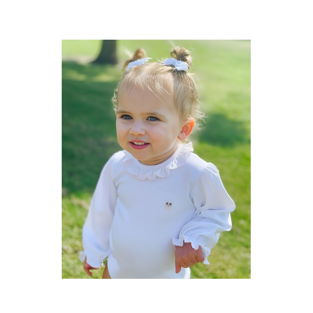 Pima Cotton Long Sleeve Ruffle Collar White Onesie By Baby Owl Kids