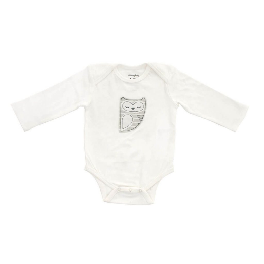 Organic Cotton Long Sleeve Baby Onesie Silver Stripe Owl by Silkberry Baby