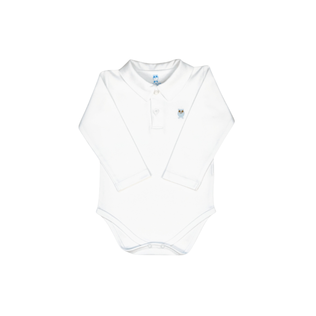 Pima Cotton Long Sleeve Polo White Collar Onesie by Baby Owl Kids