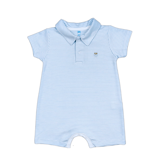 Pima Cotton Baby Romper – Light Blue Stripes by Baby Owl Kids