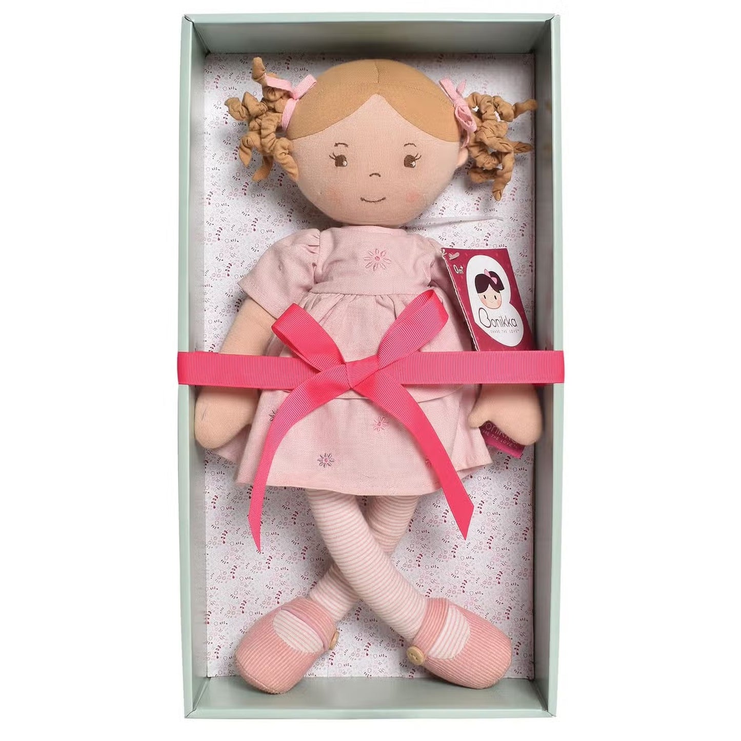 Amelia Light Brown Hair Doll in Pink Linen Dress w/Display Box by Tikiri Toys