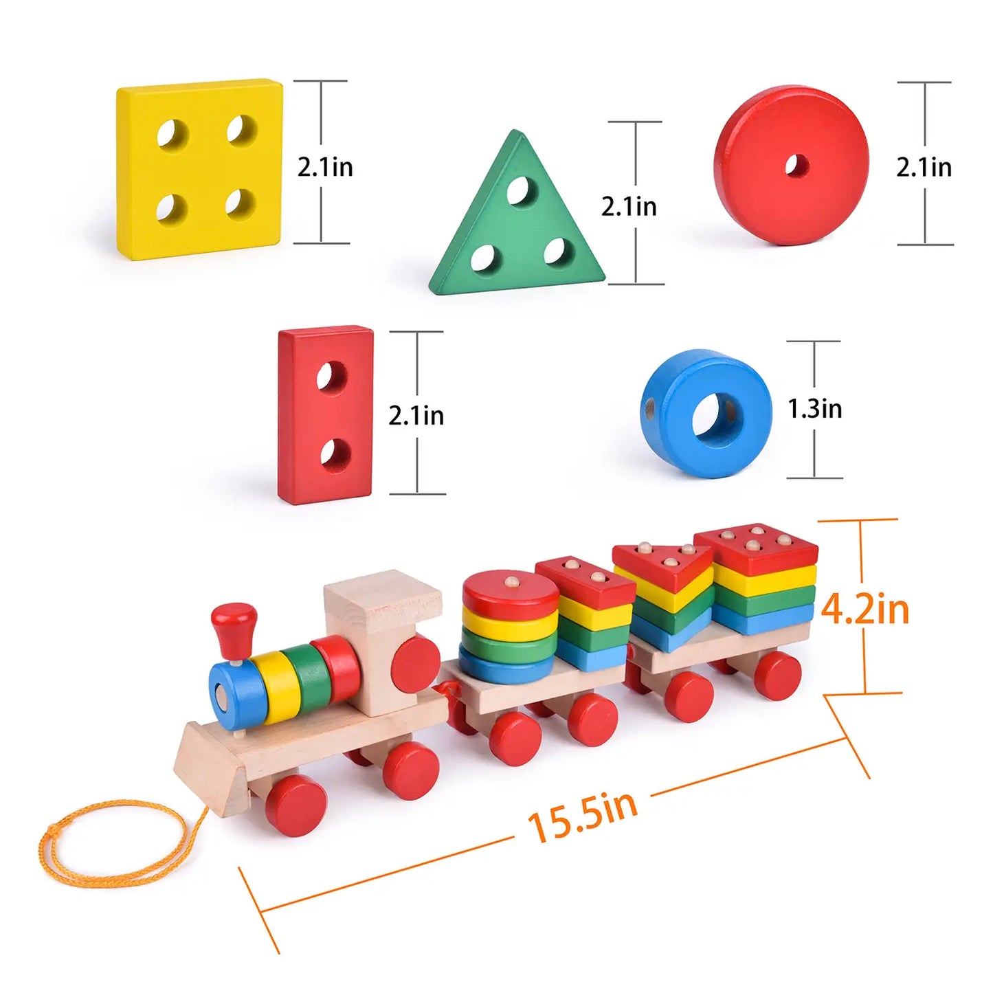 15.5 Inches Wooden Train Shape Sorter and Stacking Toys by Fun Little Toys