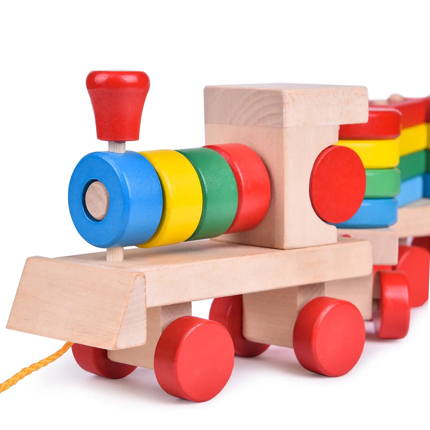 15.5 Inches Wooden Train Shape Sorter and Stacking Toys by Fun Little Toys