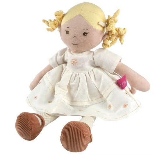 Priscy Blonde Haired Doll in White Linen Dress with Display Box by Tikiri Toys