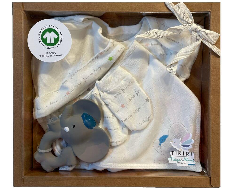 Alvin the Elephant – Newborn Baby Clothes and Toy 5 Piece Gift Set by Tikiri Toys