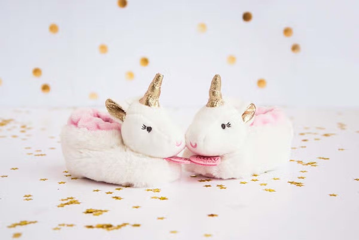 Unicorn Baby Booties with Rattle by Doudou Et Compagnie