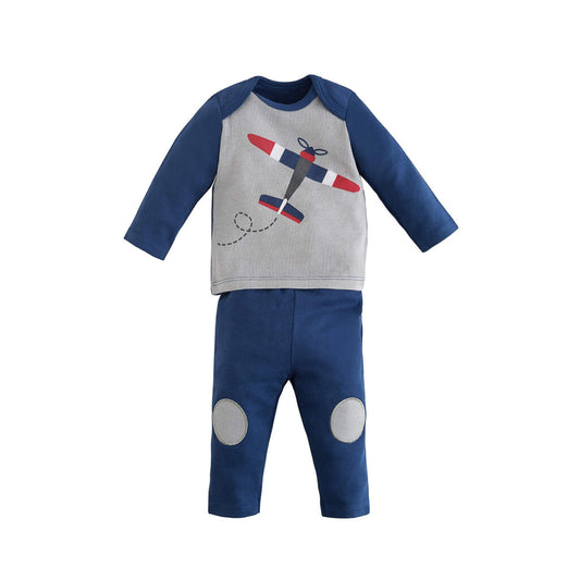 Organic Cotton Lap Shoulder Tee & Pant Airplane Set by Under The Nile