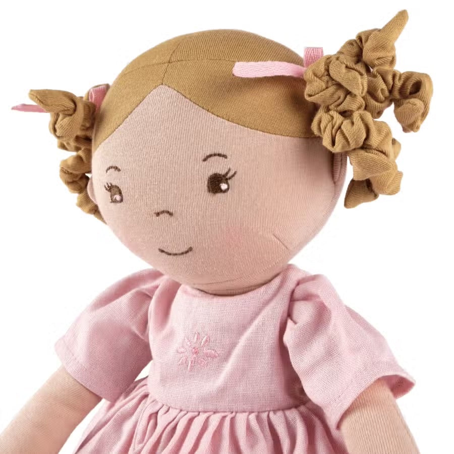 Amelia Light Brown Hair Doll in Pink Linen Dress w/Display Box by Tikiri Toys