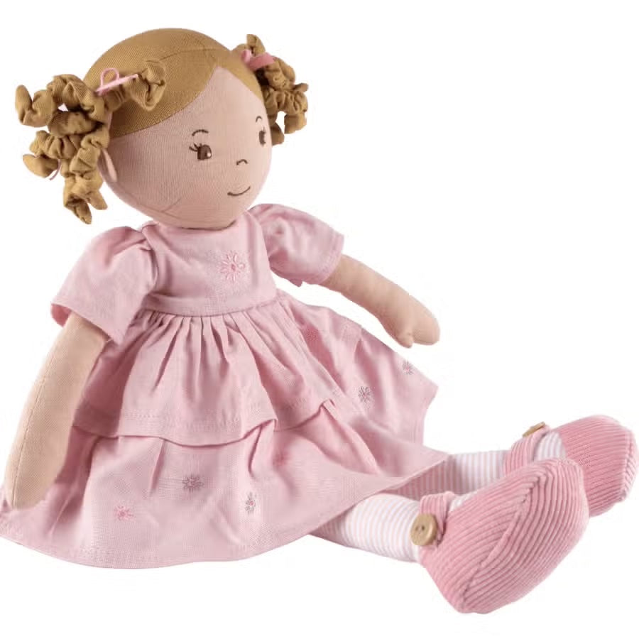 Amelia Light Brown Hair Doll in Pink Linen Dress w/Display Box by Tikiri Toys