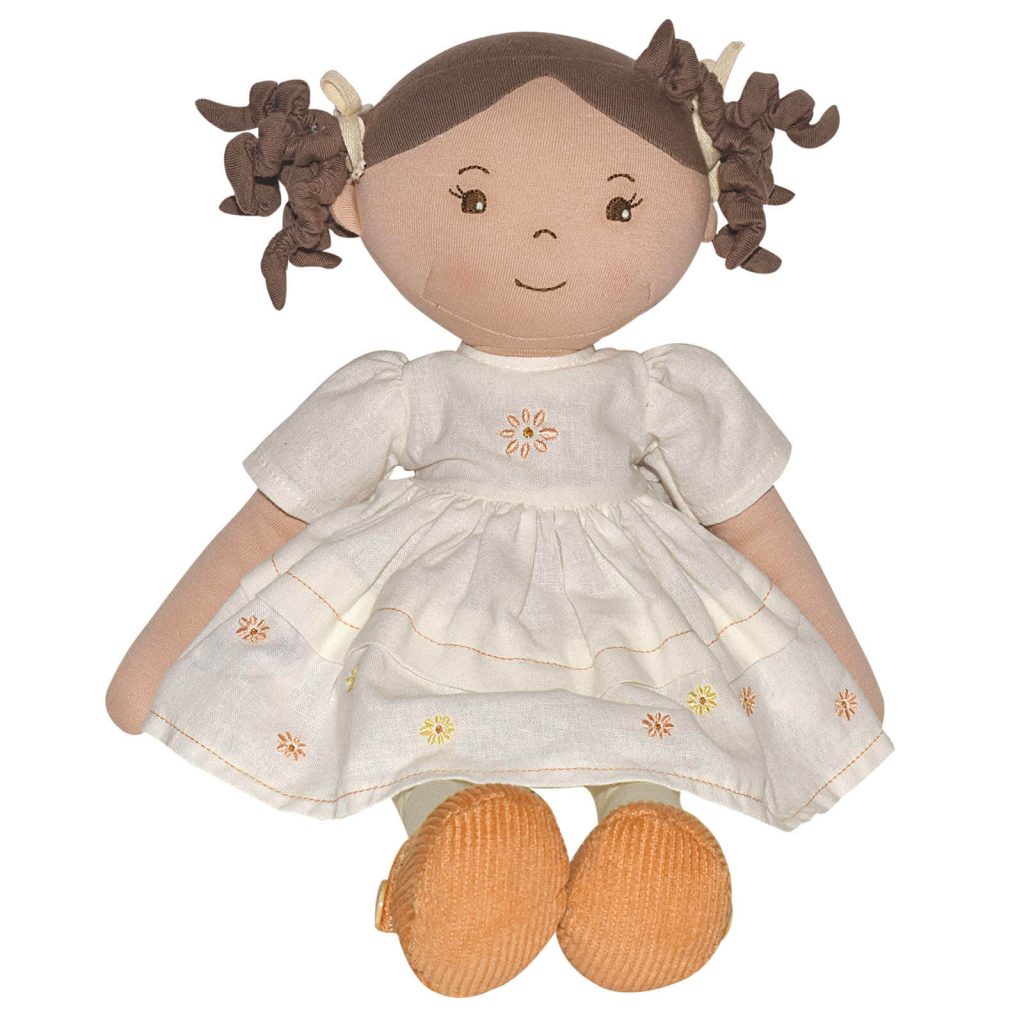 Cecilia – Dark Brown Hair Doll With Cream Linen Dress In Display Box by Tikiri Toys