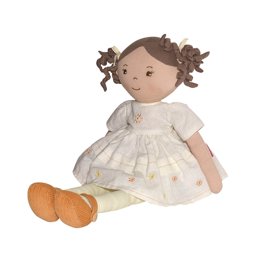 Cecilia – Dark Brown Hair Doll With Cream Linen Dress In Display Box by Tikiri Toys