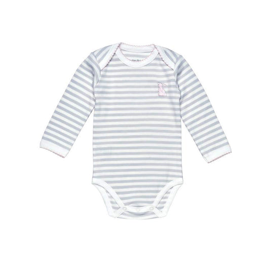 Cottontail Long Sleeve Lap Shoulder Bodysuit - Grey Stripe by Under The Nile