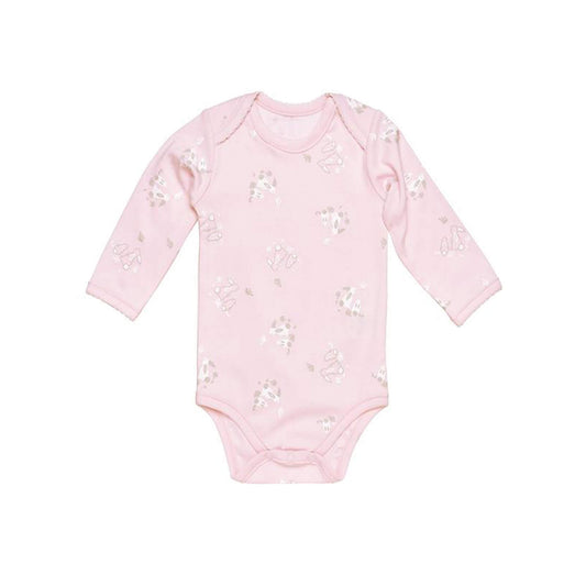 Cottontail Long Sleeve Lap Shoulder Bodysuit - Pink Bunny Print by Under The Nile