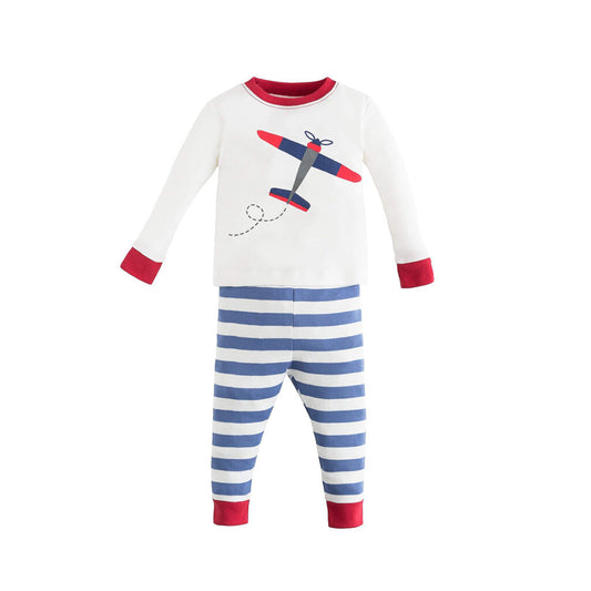 Baby And Kids Long Johns – Airplane Print Stripe by Under The Nile