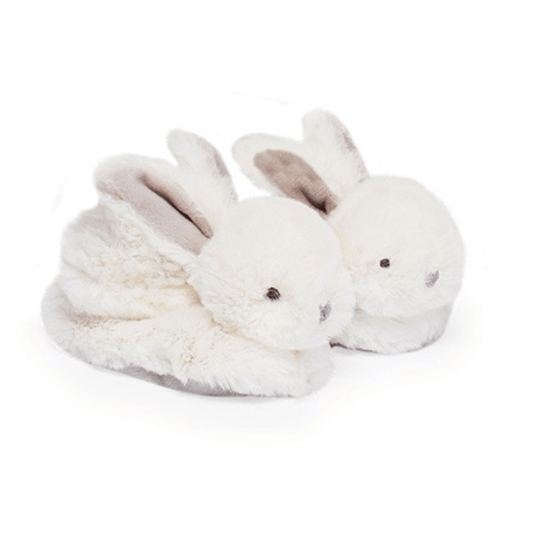 White and Gray Bunny Booties with Rattle by Doudou Et Compagnie