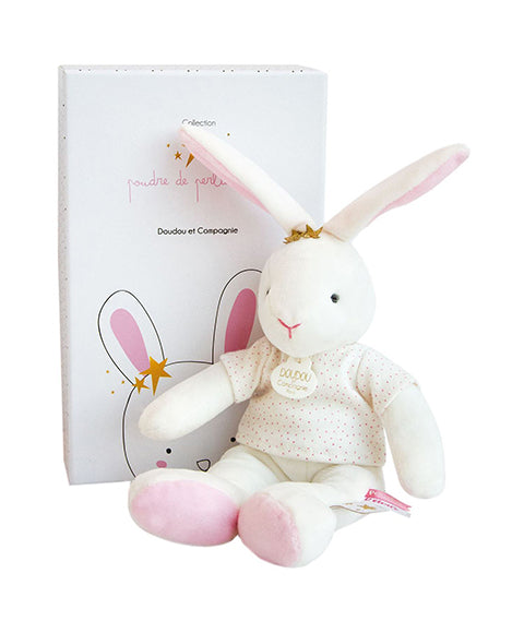 All White Plush Bunny With a Pink Polka Dots Shirt by DouDou Et Compagnie