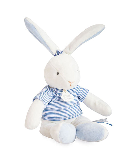 All White Plush Bunny With a Blue Striped Shirt by DouDou Et Compagnie