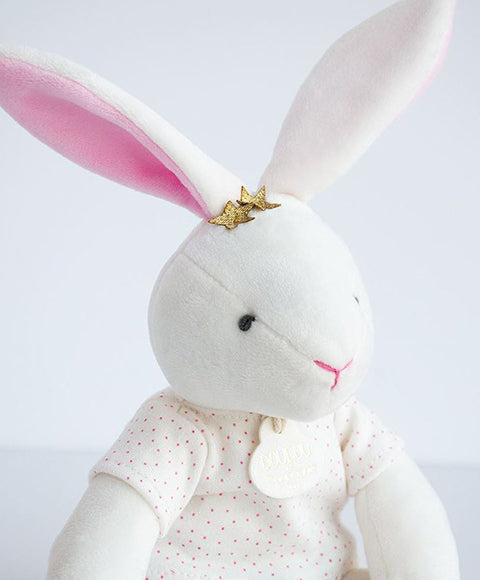 All White Plush Bunny With a Pink Polka Dots Shirt by DouDou Et Compagnie