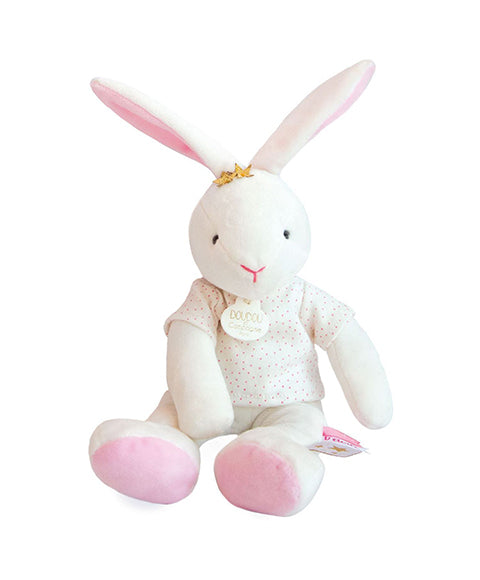 All White Plush Bunny With a Pink Polka Dots Shirt by DouDou Et Compagnie