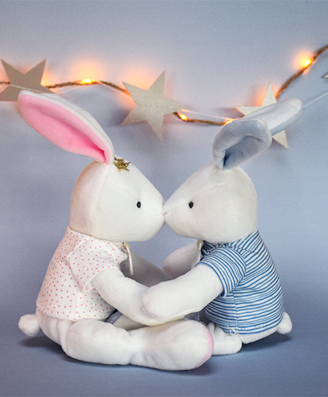 All White Plush Bunny With a Pink Polka Dots Shirt by DouDou Et Compagnie