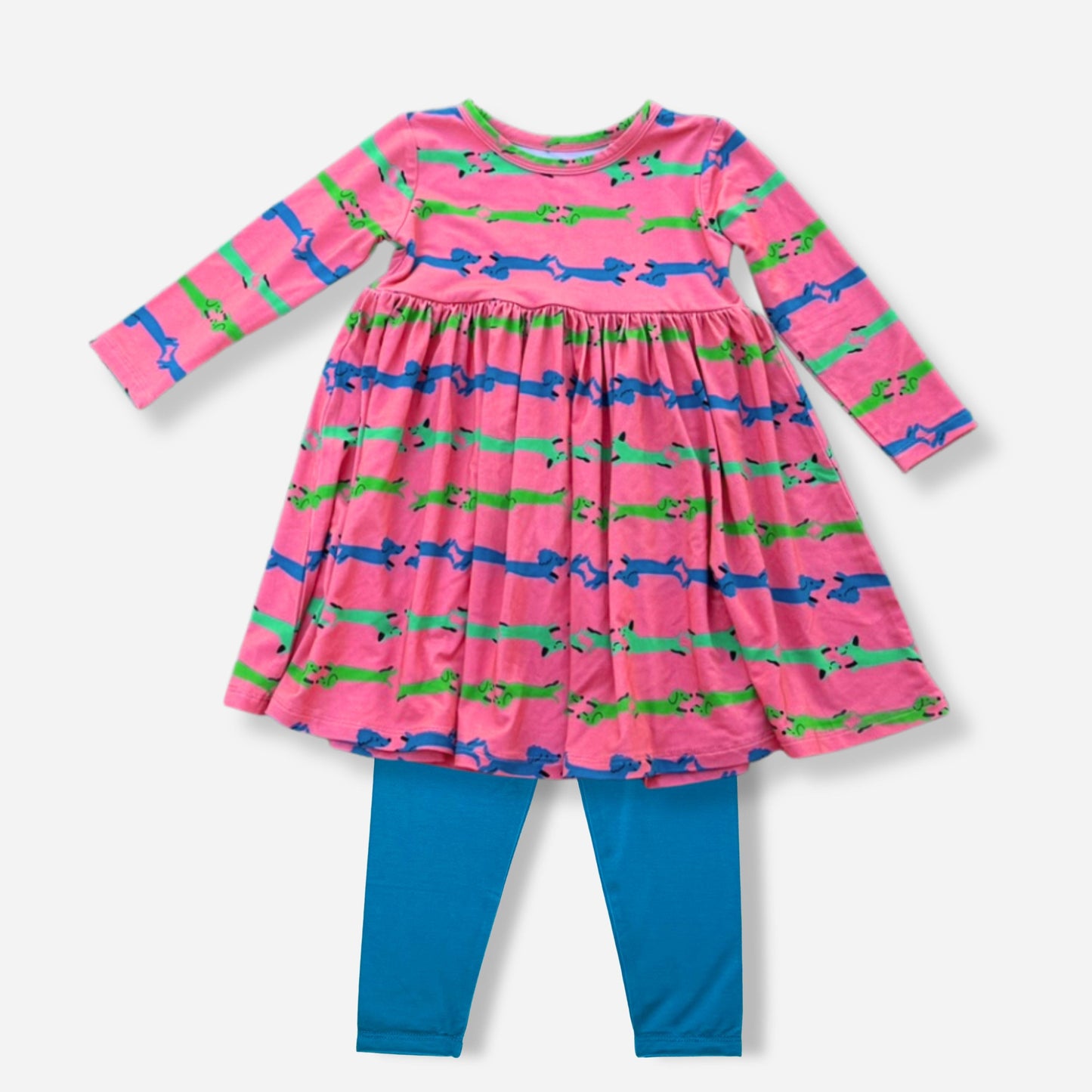 Bamboo Long Sleeve Skater Dress & Leggings Set in Dash Hounds