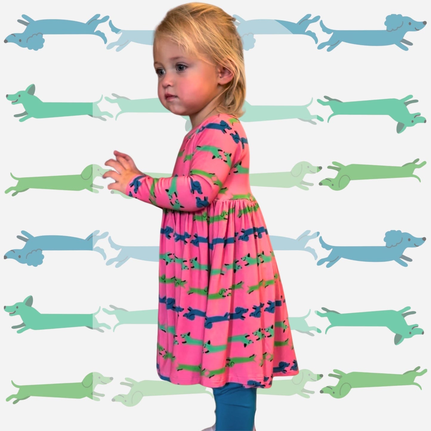 Bamboo Long Sleeve Skater Dress & Leggings Set in Dash Hounds