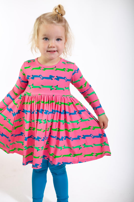 Bamboo Long Sleeve Skater Dress & Leggings Set in Dash Hounds