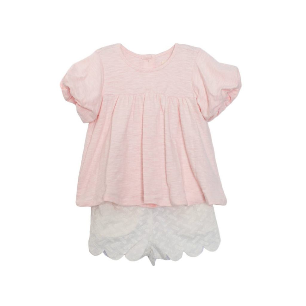 Pink Knit Bubble Top and Scallop Short 2 Pc Set by Mabel + Honey