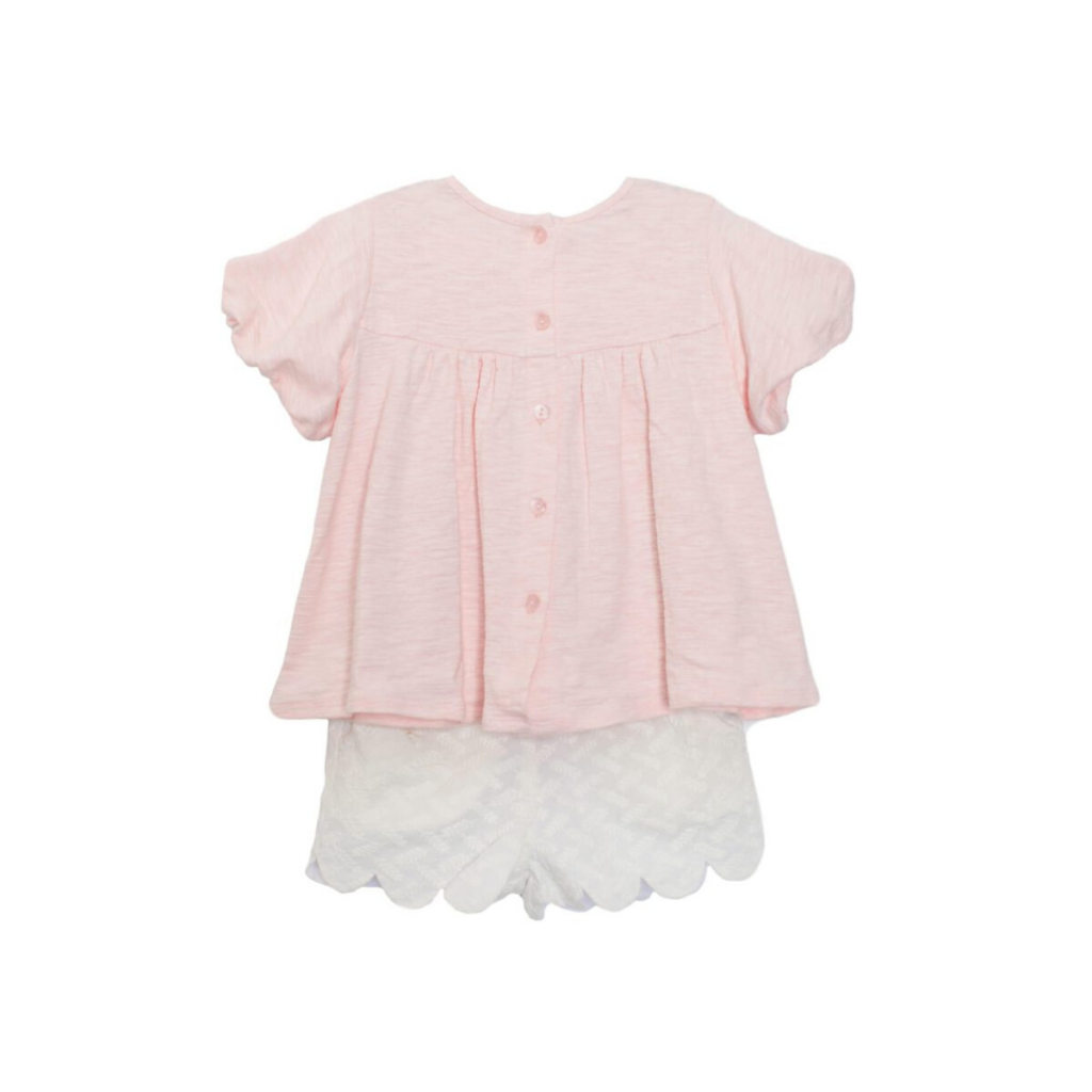 Pink Knit Bubble Top and Scallop Short 2 Pc Set by Mabel + Honey