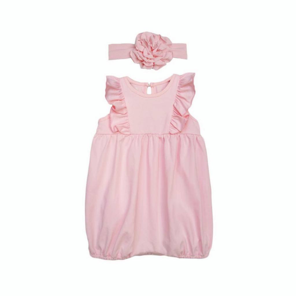 Pink Knit Ruffles Romper by Isobella and Chloe