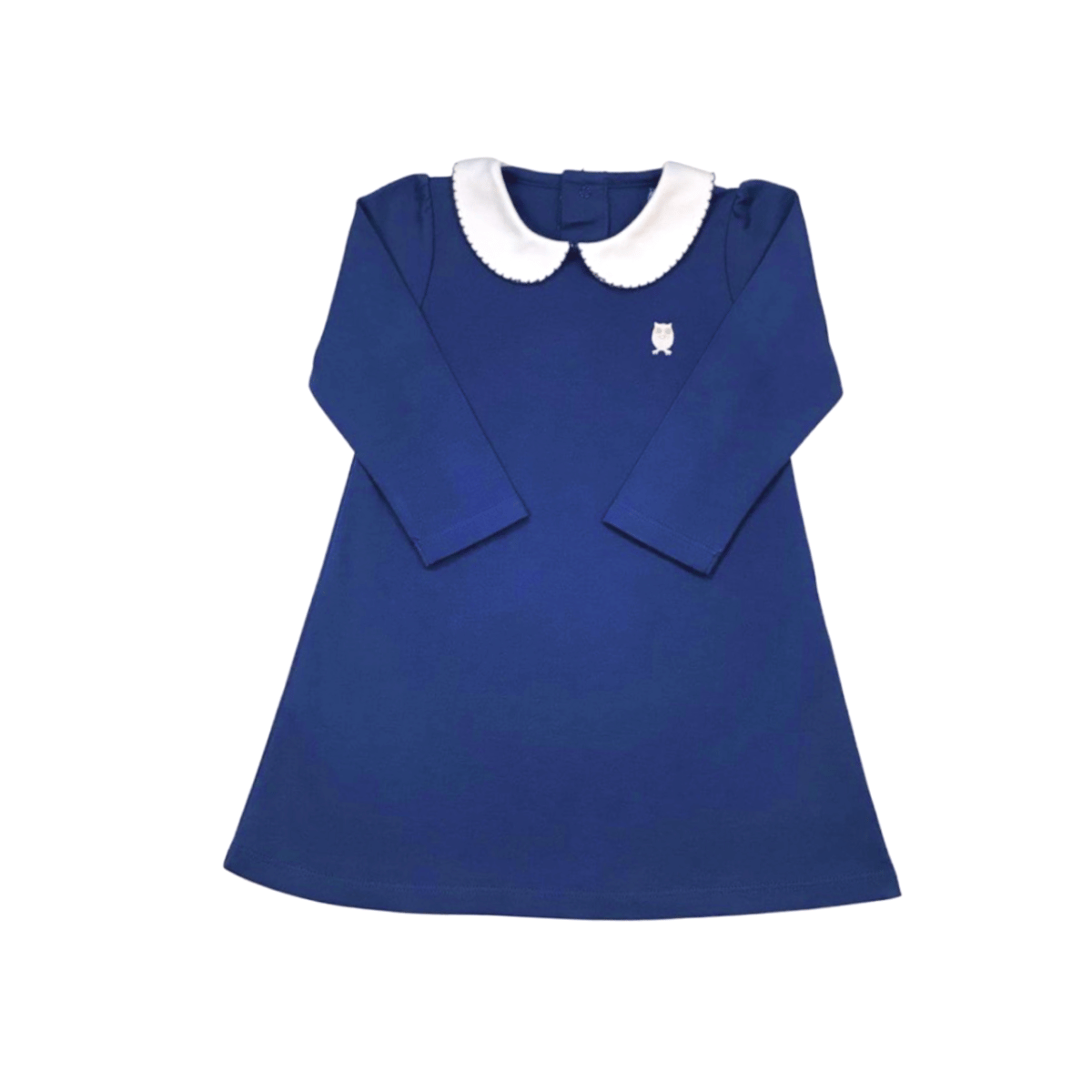 Pima Cotton Long Sleeve Navy Girls' Dress by Baby Owl Kids