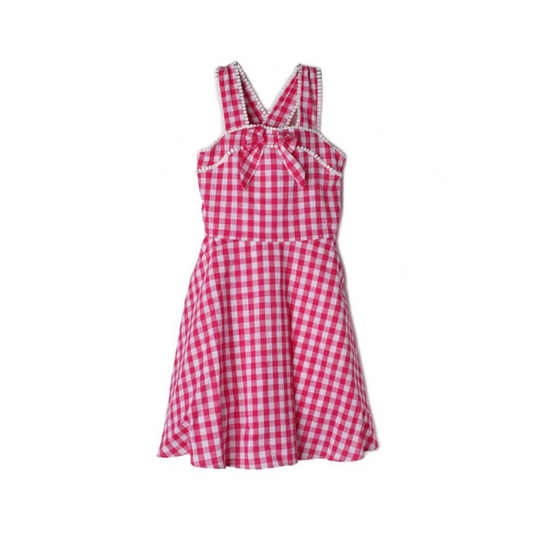 Hot Pink Bow-Trim Woven Girl Sundress by Mabel + Honey