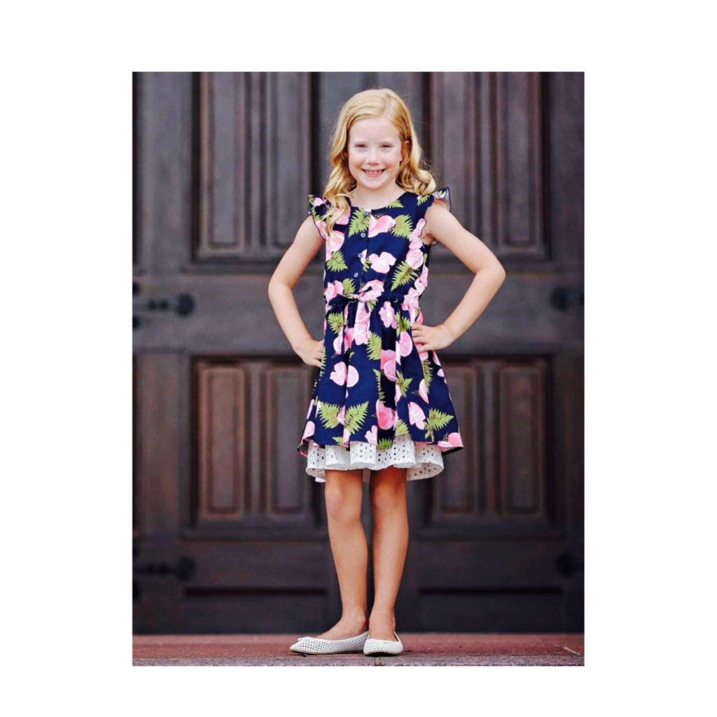 Print Ruffle Hem Girl Dress in Pink by Mabel + Honey