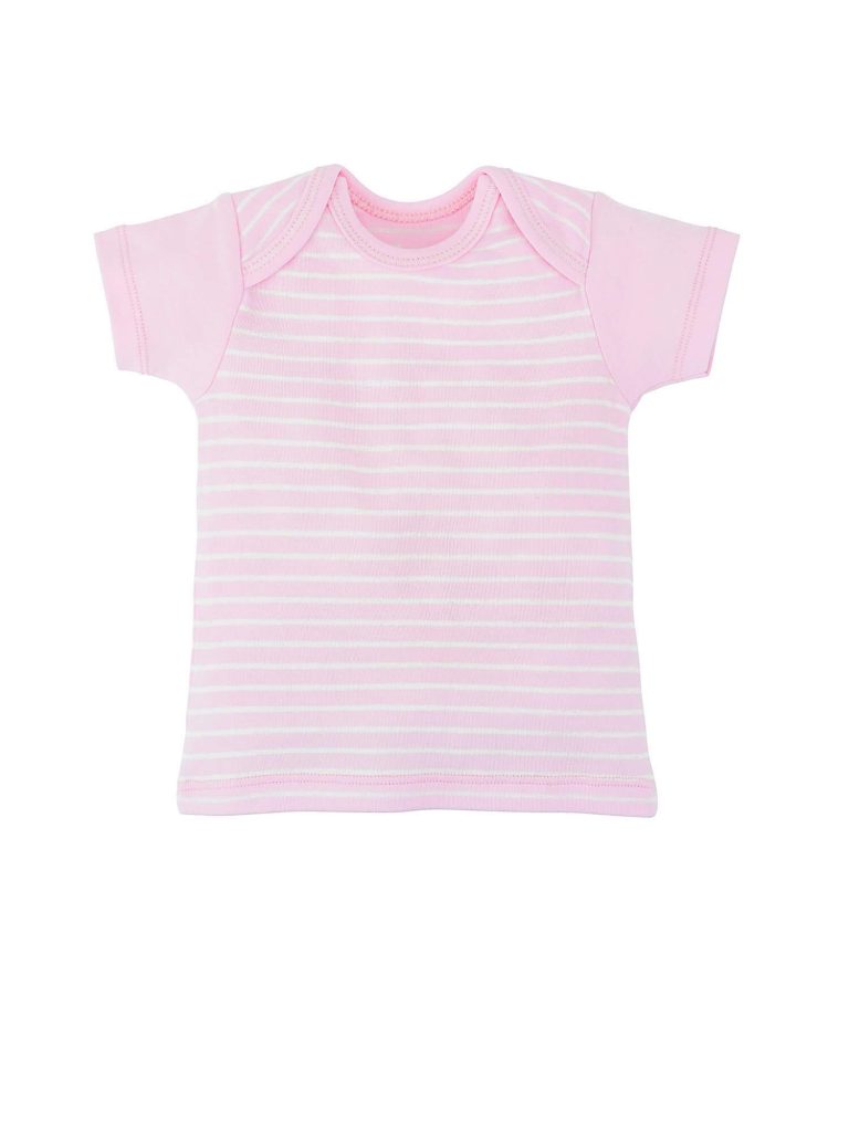 Short Sleeve Lap Shoulder T-Shirt – Pale Pink Stripe by Under The Nile