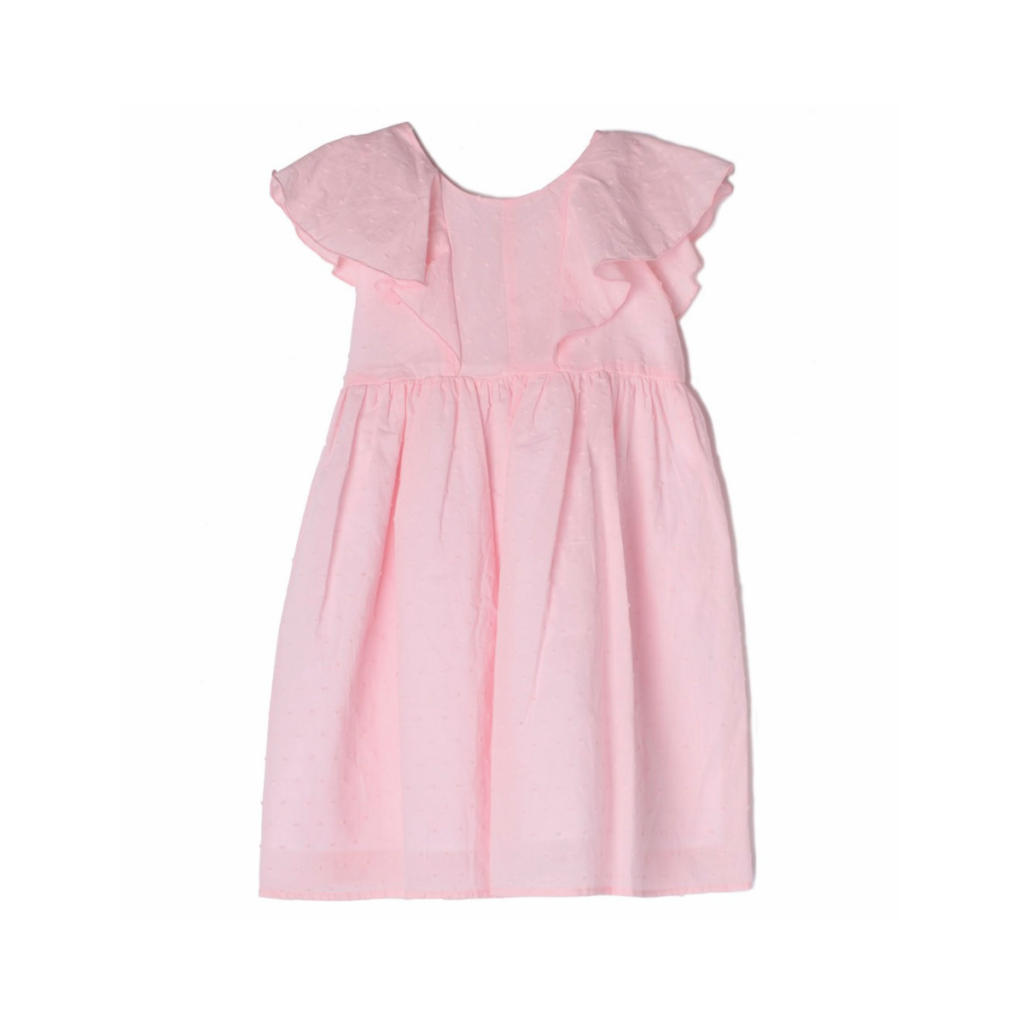 Sweet pink Swiss dot bow-back girl dress by Mabel + Honey.