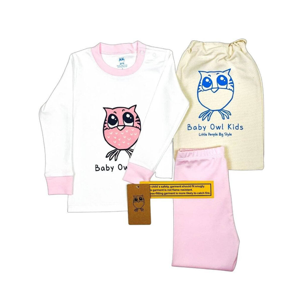 2 PC Pants Set Pink Owl Pima Cotton Pajamas by Baby Owl Kids