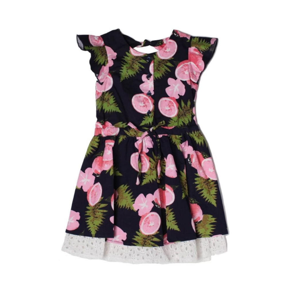 Print Ruffle Hem Girl Dress in Pink by Mabel + Honey