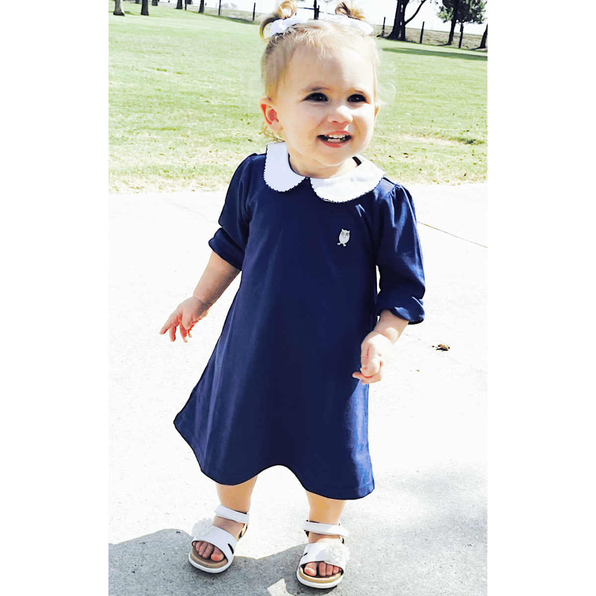 Pima Cotton Long Sleeve Navy Girls' Dress by Baby Owl Kids