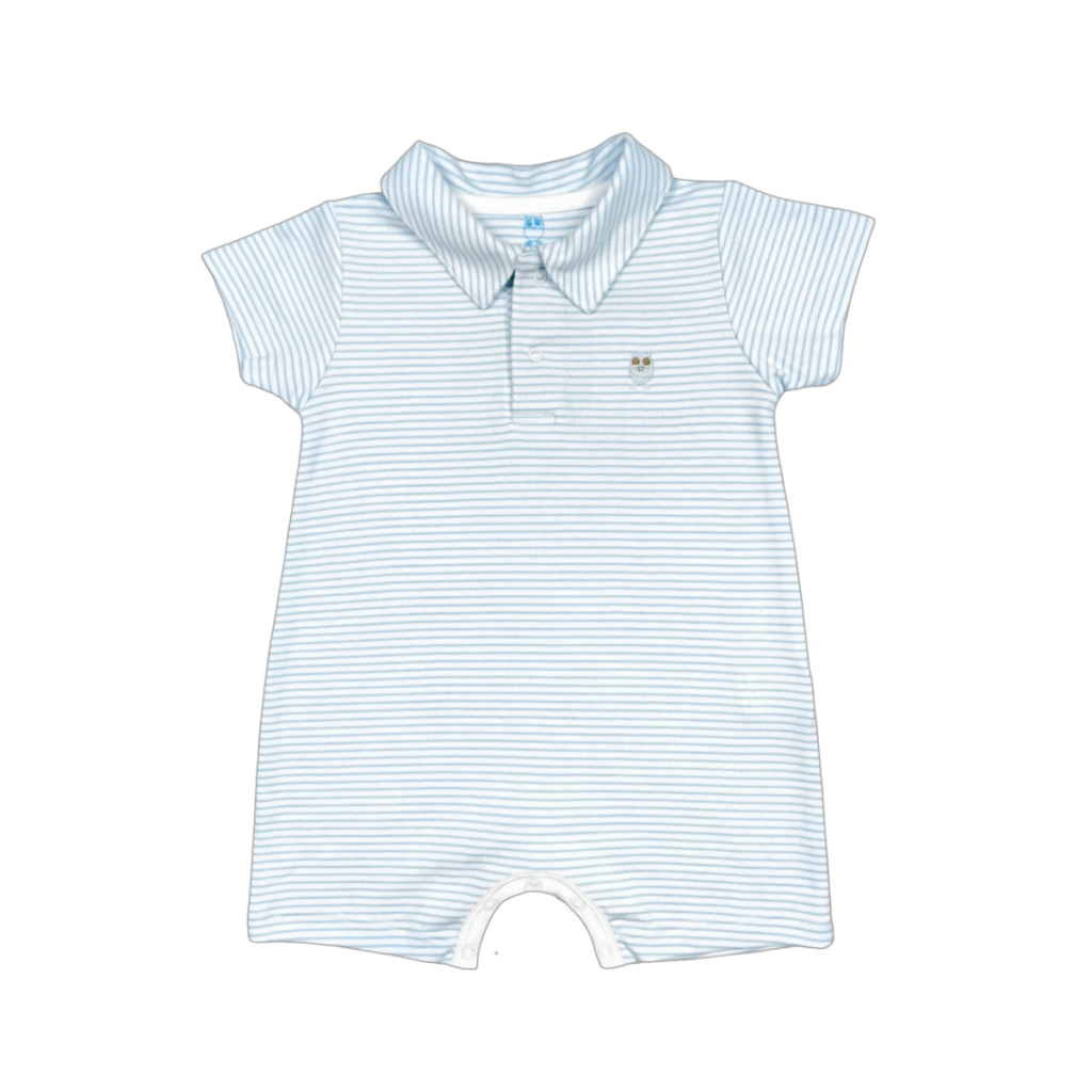 Pima Cotton Baby Romper With Light Blue Stripes by Baby Owl Kids