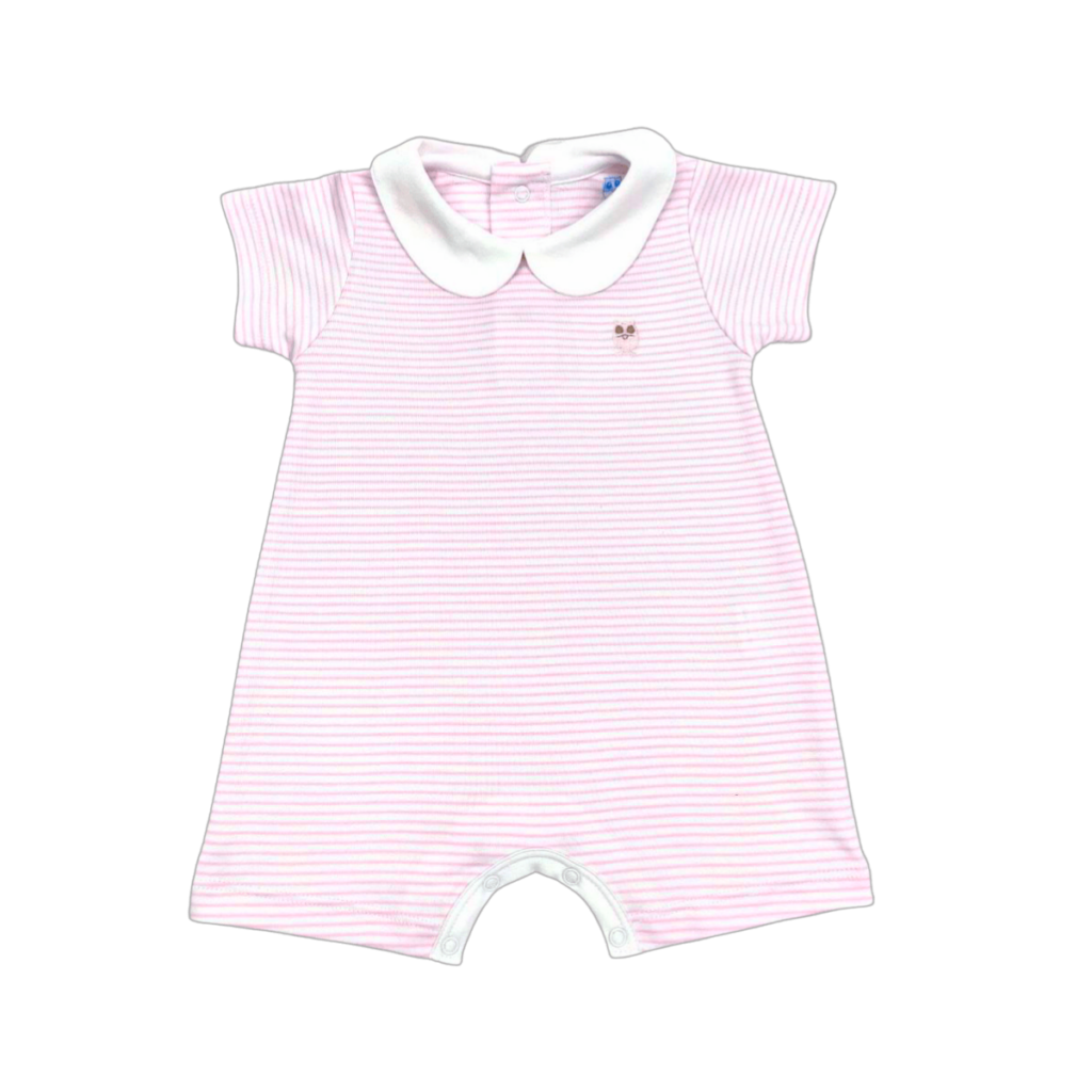 Pima Cotton Baby Romper With Pink Stripes by Baby Owl Kids