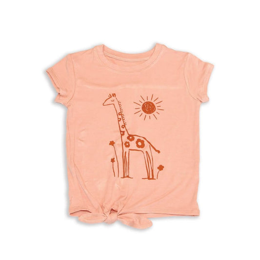 Bamboo Tie Front Tee – Dusty Rose With Giraffe Screen by Silkberry Baby